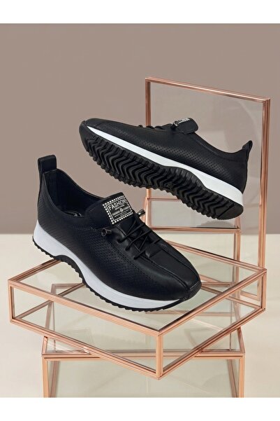 Nubbock Kadın Siyah Fashion Delikli Ortopedik Rahat Spor Ayakkabı NK4174