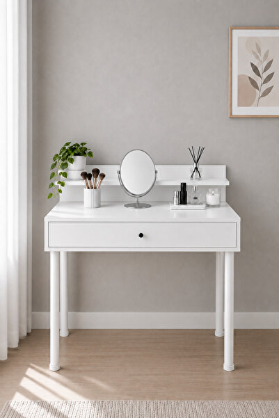 MOBİX HOME MK078 Metal Ayaklı Makyaj Masası Çekmeceli Beyaz