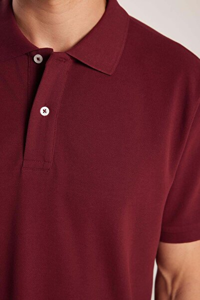 Tudors Erkek Regular Fit Rahat Kesim %100 Pamuk Düz Pike Bordo Polo Yaka Tişört