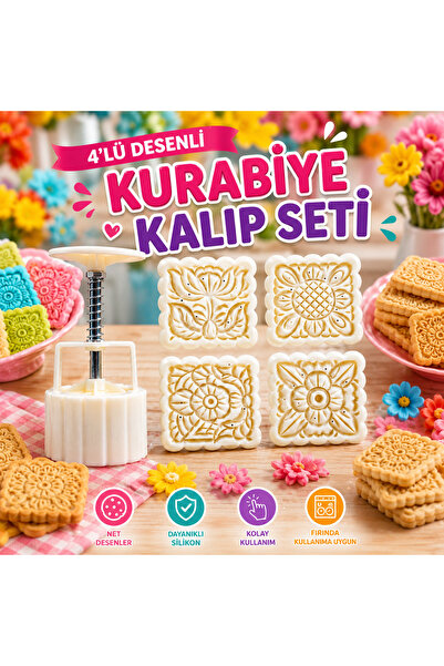 Şenhomee Square Mooncake Press-on 4-Piece Cupat Set Cookie Mold