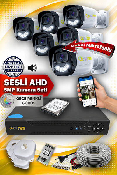 Elitcam 6 SESLİ Kameralı 6 Dış Kamera Set 320 GB 5 MP 2K Renkli Gece Görüşlü ...