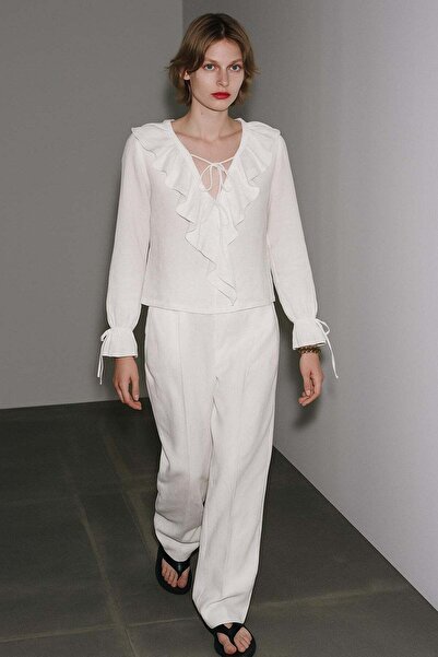 HAKKE Flounced Lace Detailed Long Sleeve Bluz