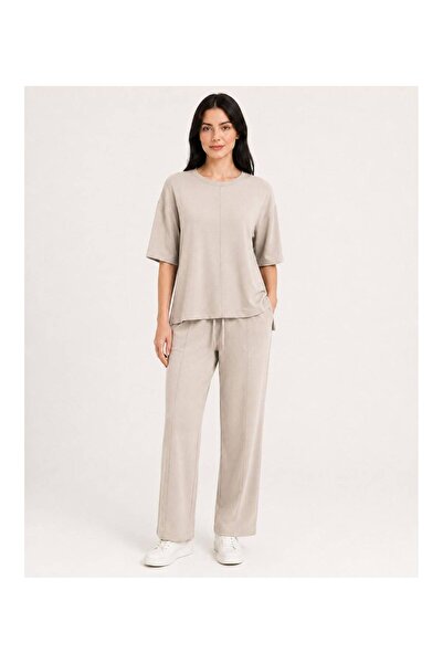 Köşedeki Dükkan Çimalı Short Sleeve Premium Modal Set - Stone