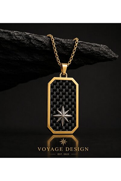 voyageaccessory قلادة بوصلة النجمة الشمالية من الفولاذ الذهبي بتصميم فاخر