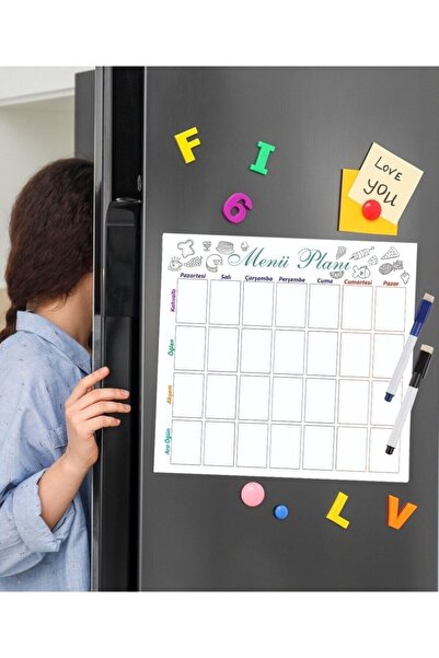 Dünya Magnet Hafalık Menü Magnet Planlayıcı , Katlanabilir Silinebilir Mıknatıslı Yazı Panosu + 2 Kalem