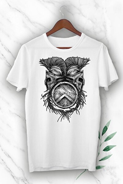perseusshopping Λευκό μπλουζάκι Unisex με στάμπα κράνους Gladiator