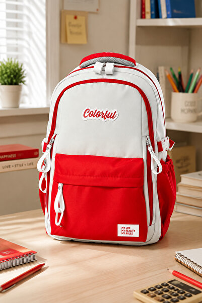 Catwins Red Unisex School Backpack with Laptop Compartment Middle School - Hi...