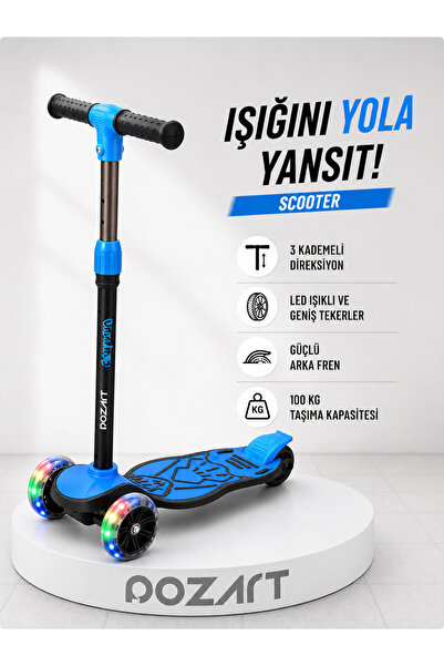 chanky SCOOTER Işıklı Teker Geniş Taban ve Fren 3 ile 7 Yaş Arası Uygun 3 Kad...