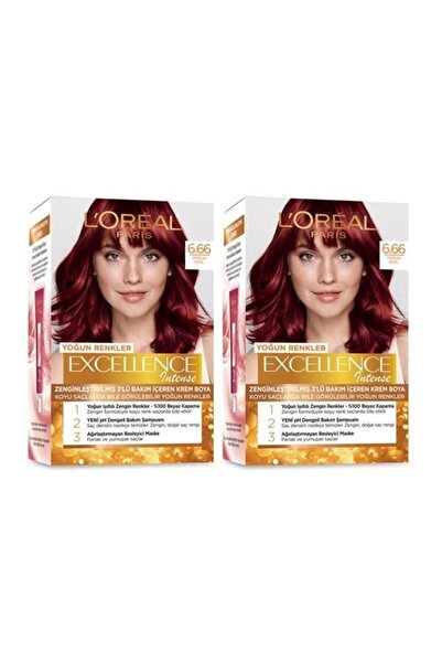 L'Oreal Paris Excellence Saç Boyası 6.66 Yoğun Kızıl 2'li Set