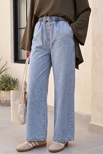 HİJABAYA Baggy Jeans with Elastic Waistband and Pockets - Tint