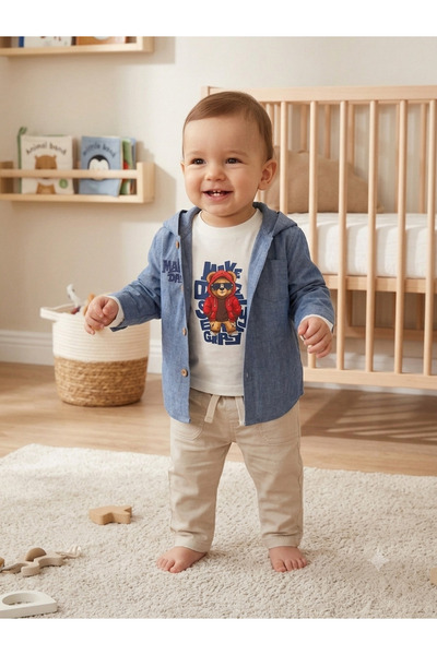 Efemkids Embroidered Muslin Gabardine Men's Suit, Size 6/24 Months, 3-Piece B...