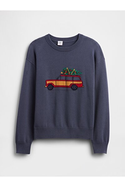 GAP Erkek Çocuk Mavi Intarsia Kazak