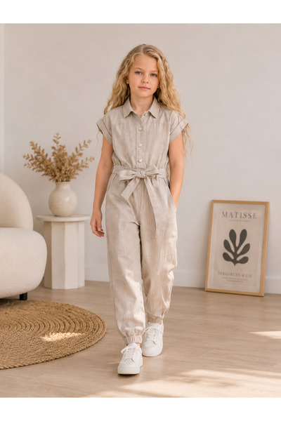 Kidscocuk Kız Çocuk Gabardin Gömlek Pantolon Takım Şık Kombin 2 parça (3-12yaş)