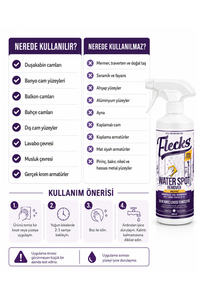 Flecks Home Kireç ve Su Lekesi Temizleyici 500 ml Banyo Duşakabin Cam Dış Cam Temizleyici