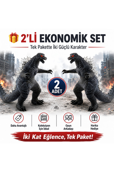 e-life shop 2'li Godzilla Aksiyon Figürü Seti 20 CM Soft Dokulu Koleksiyon Oy...
