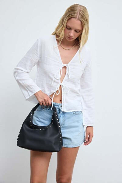 Shule Bags Andi Staple Detailed Hand and Shoulder Bag in Black