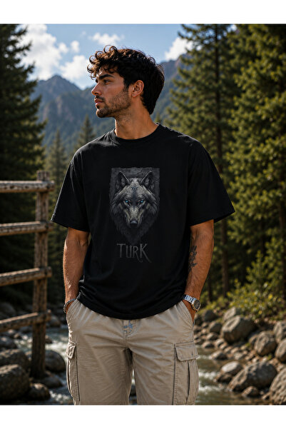 Motif Tasarım Türk Kurt Baskılı Kısa Kollu Unisex Bisiklet Yaka Tişört