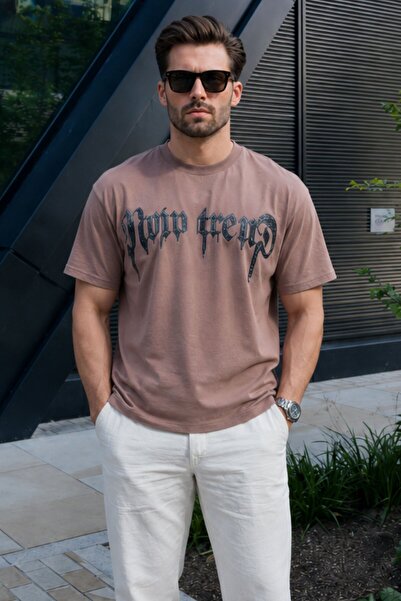 Madmext Smeđa Štampano 100% pamuk Muškarci T-shirt E7141