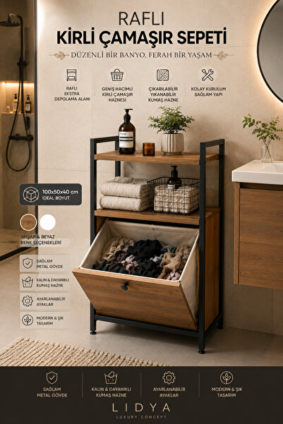 Lidya Luxury Concept Yıkanabilir Kumaş Kirli Çamaşır Sepeti Organizeri – Meta...