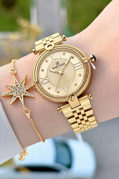 Daniel Klein Kadranı Sarı Kordonu Gold Renk 32 Mm Kadın Kol Saati ve Bileklik