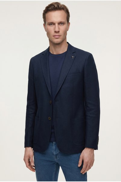 Tween Slim Fit Lacivert %100 Keten Kumaş Ceket