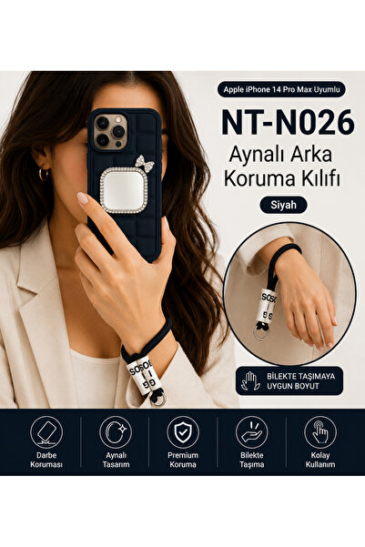 Nettech iPhone 14 Pro Max Uyumlu Taş Detaylı Askılı Kılıf – Şık Premium Silik...