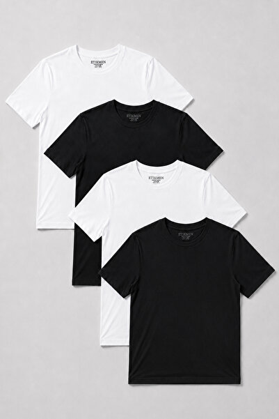 Etikmen 4-Pack Premium 100% Organic Cotton Basic Slimfit White-White-Black-Bl...
