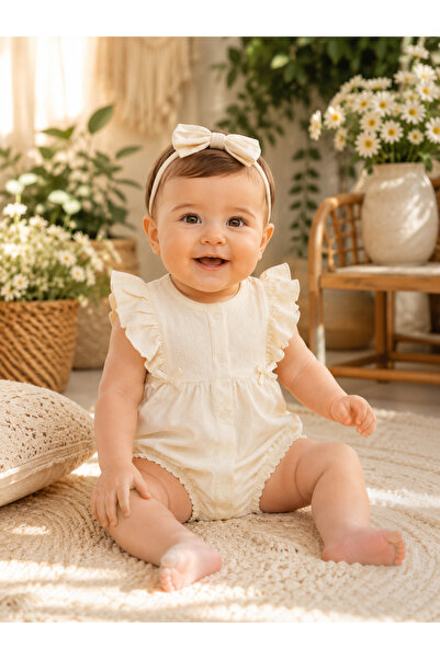 TİJK Baby Girl Front Snap Fastener Jumpsuit with Elastic Legs