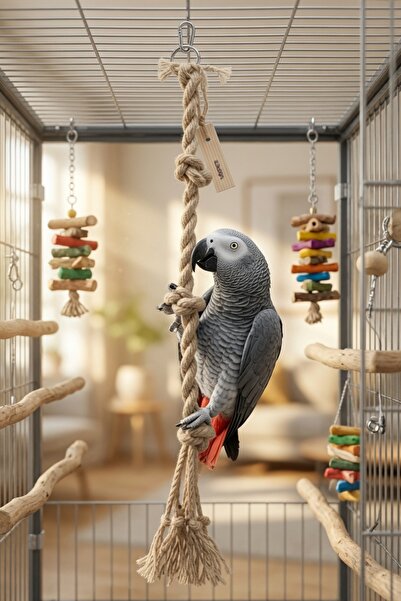 Vixpet Parrot Climbing Rope 65 cm Diameter 16 mm 100% Natural Cage Toy |   St...