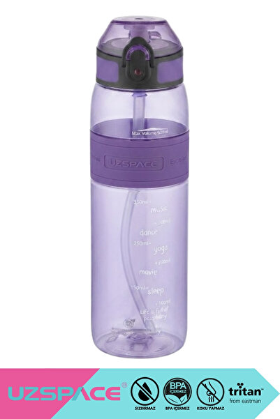 Uzspace 600ml Silicone Body Purple Tritan Water Bottle with Straw - Non-Bite