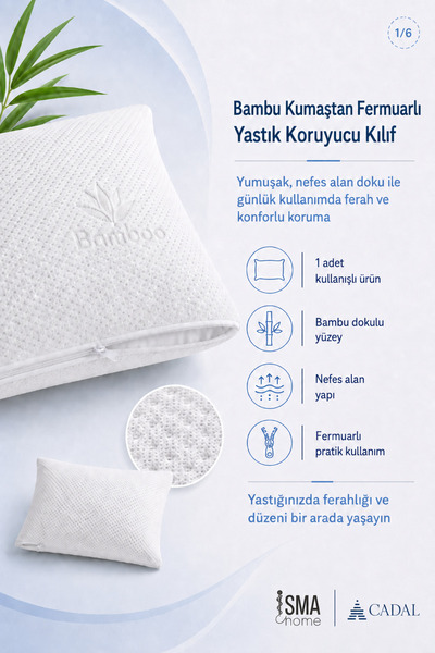 A Cadal Bambu kumaştan fermuarlı yastık koruyucu kılıf 1 adet