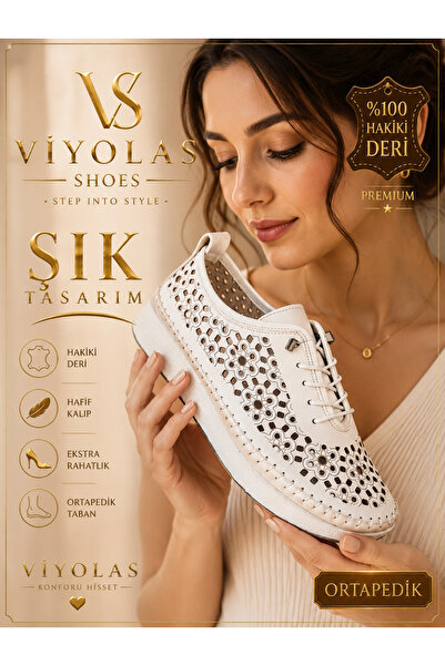 Viyolas Hakiki Deri Kadın Ayakkabısı Bağlı FL