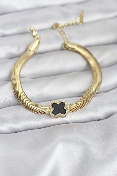 Inure Jewelry سوار نسائي من الفولاذ 316L بلون ذهبي مع نموذج البرسيم الأسود وح...