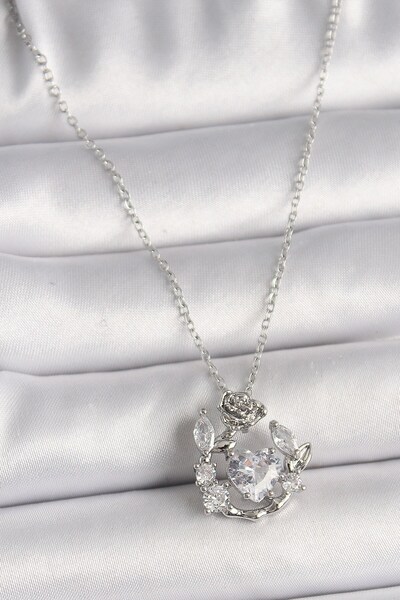 Inure Jewelry 316L الصلب الفضة اللون سلسلة الزركون حجر القلب الشكل روز التفاص...