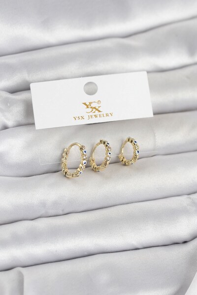 Inure Jewelry أقراط نسائية من النحاس باللون الذهبي موديل 3 قطع
