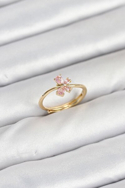 Inure Jewelry خاتم نسائي من النحاس باللون الذهبي على شكل فراشة وردية