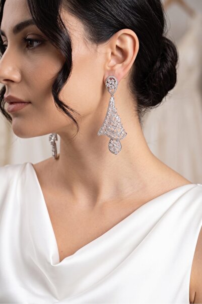 Inure Jewelry أقراط نسائية للسهرات مرصعة بحجر الزركون باللون الفضي