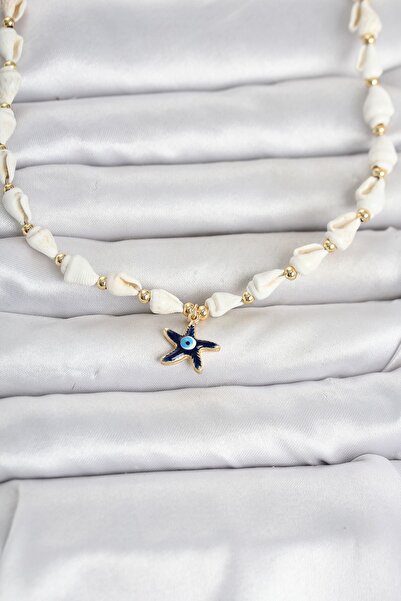 Inure Jewelry Natural Sea Shell Stringed Blue Star Eye Model Necklace