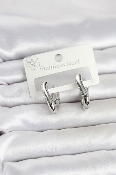 Inure Jewelry 316L Steel Silver Color Asymmetric Hoop Model Women's Earrings