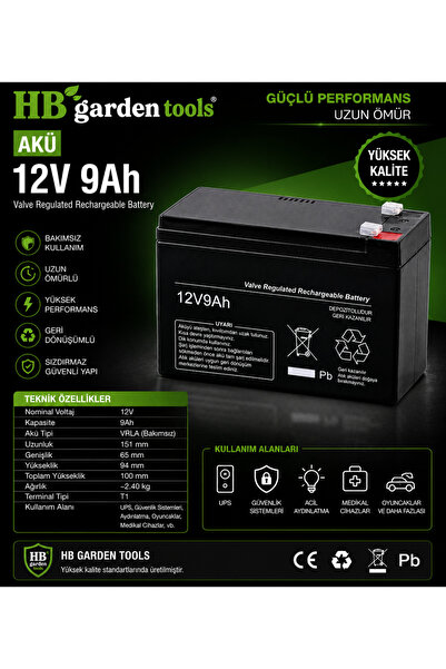 HB Garden Tools 12 Volt 9 Amper Kuru Akü Şarjlı Akülü İlaçlama Makinalarına &...