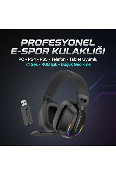 Sezy Kablosuz Oyuncu Kulaklığı 2.4G RGB Işıklı PC PS4 PS5 Uyumlu 7.1 Ses 25 S...