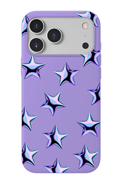 shoptocase iPhone 17 Pro Max Uyumlu Mor Yıldızlar Desenli İçi Süet Lansman Te...
