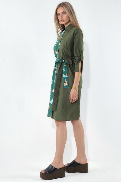 Hiccup Msn Patterned Mini Shirt Dress with Tie Detail
