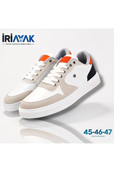 İriayak 40-41-42-43-44-45-46-47 Beyaz Buz Oranj Renk Beyaz Tabanlı Erkek Günl...