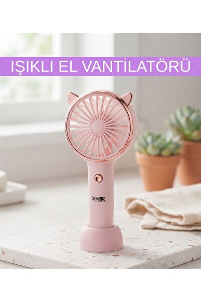 OKMORE 3 Kademeli Şarjlı El Vantilatörü Standlı USB Mini Masaüstü Taşınabilir