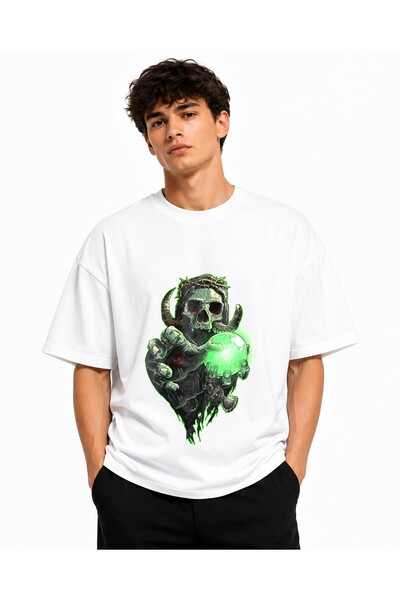 Inscriptie Tricou Unisex Bumbac Premium Casual " Demon Skull art "