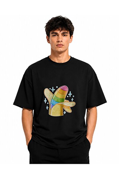 Inscriptie Tricou Unisex Bumbac Premium Casual " Banana curcubeu "