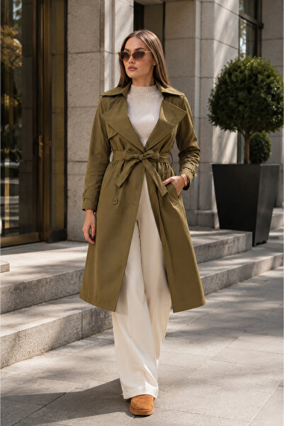 ŞİMAL Women's Belted Long Trench Coat 255115 -