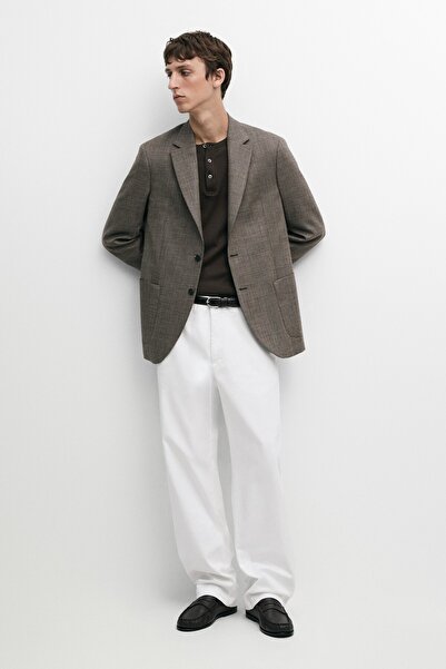 Massimo Dutti Pileli pamuk karışımlı straight fit pantolon