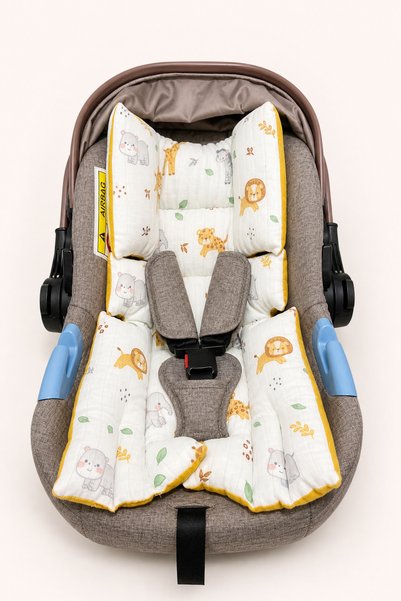 Ponchik 100% Cotton Muslin Double-Sided Beaded Silicone-Filled Newborn Baby Car Seat and Stroller Cushion